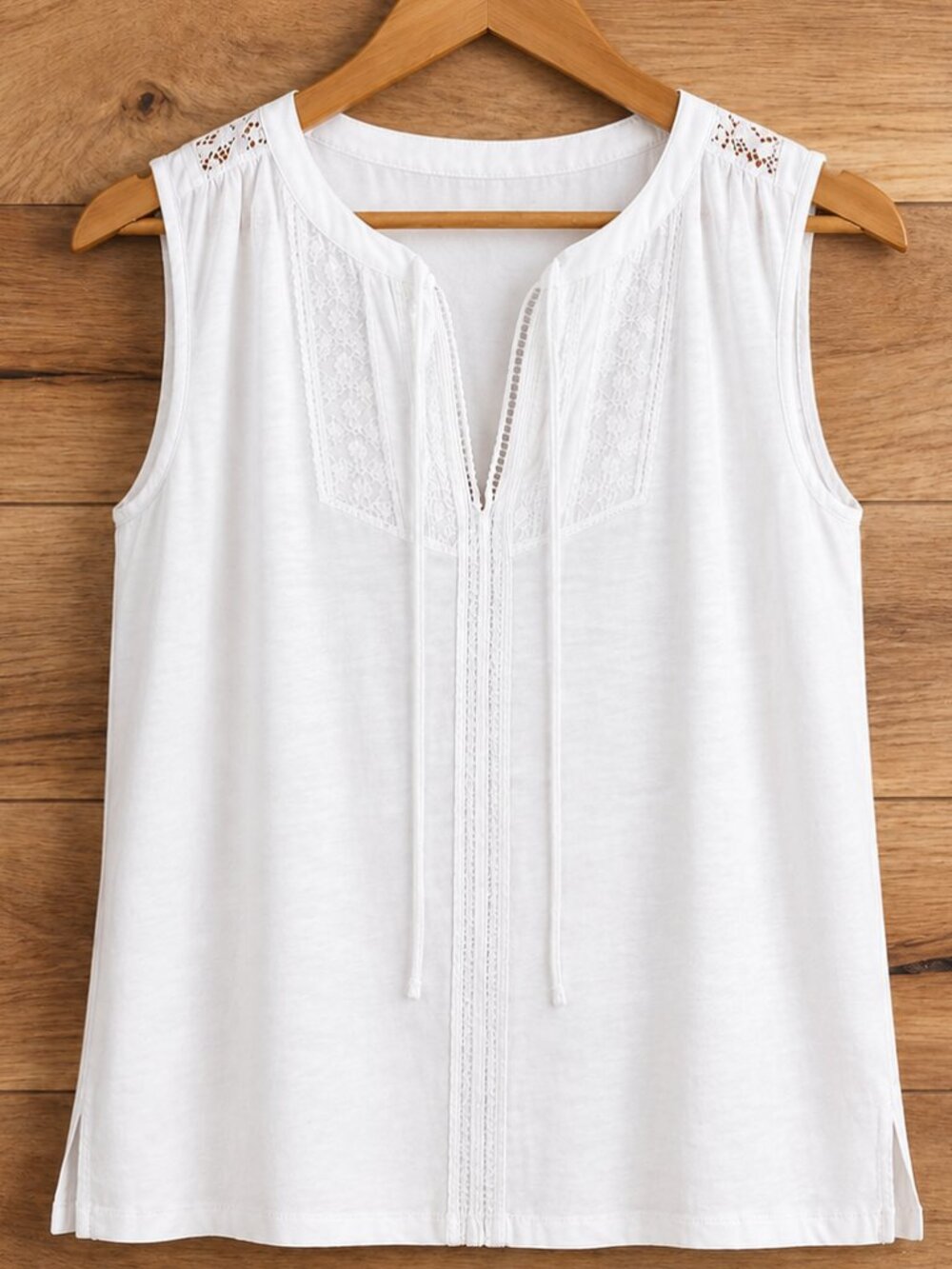 Rafaella XL Ladies Sleeveless Split Neck Fabric Tie Fashion Top White NWT